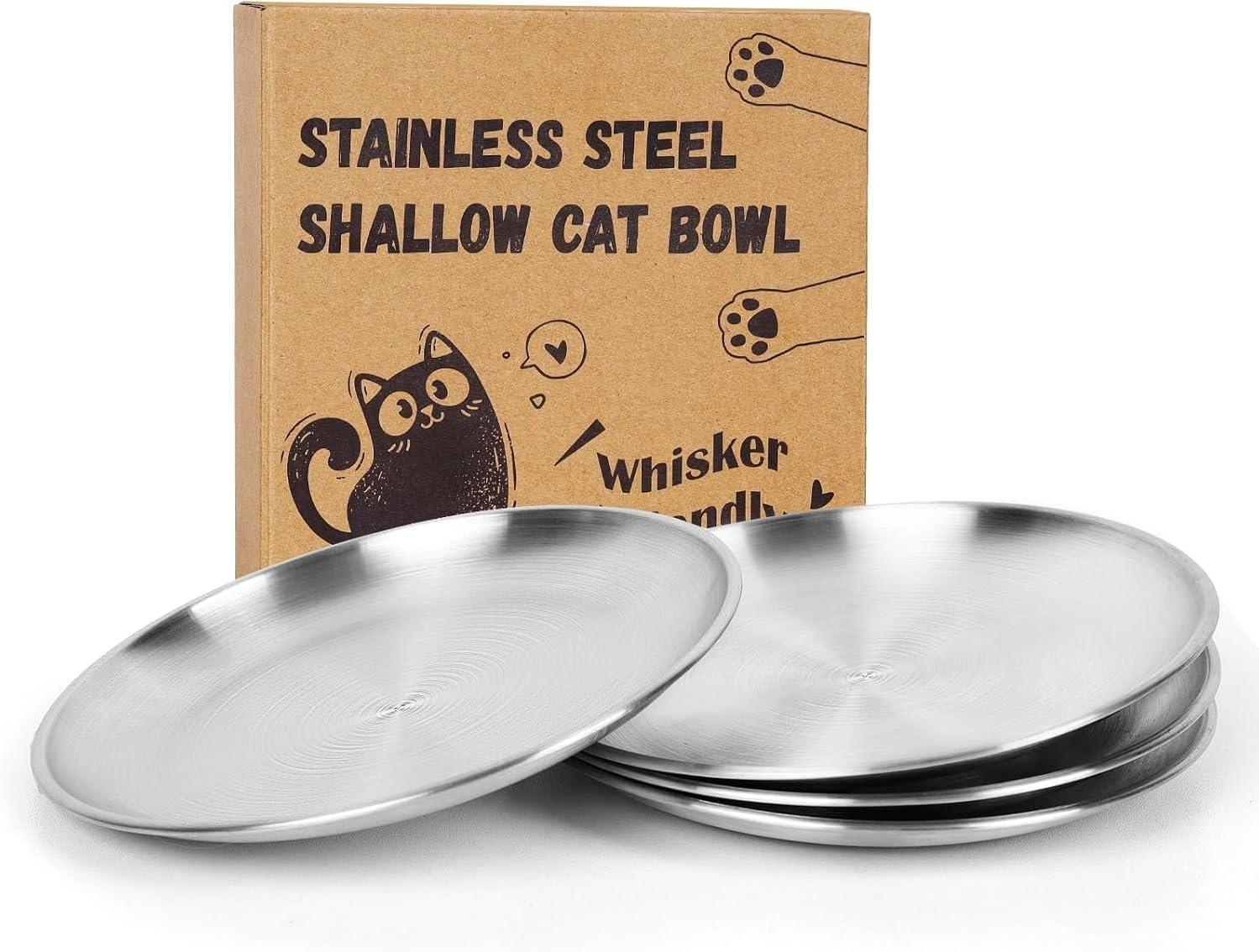 4-Pack Stainless Steel Whisker-Friendly Cat Bowls