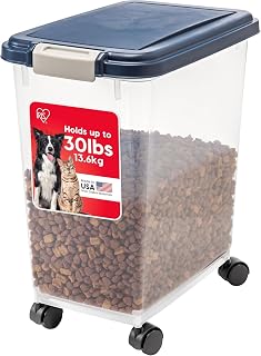 IRIS USA Airtight Pet Food Container 30 lb Navy with Wheels