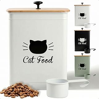 Metal Cat Food Storage Container 5 to 7 lb with Bamboo Lid