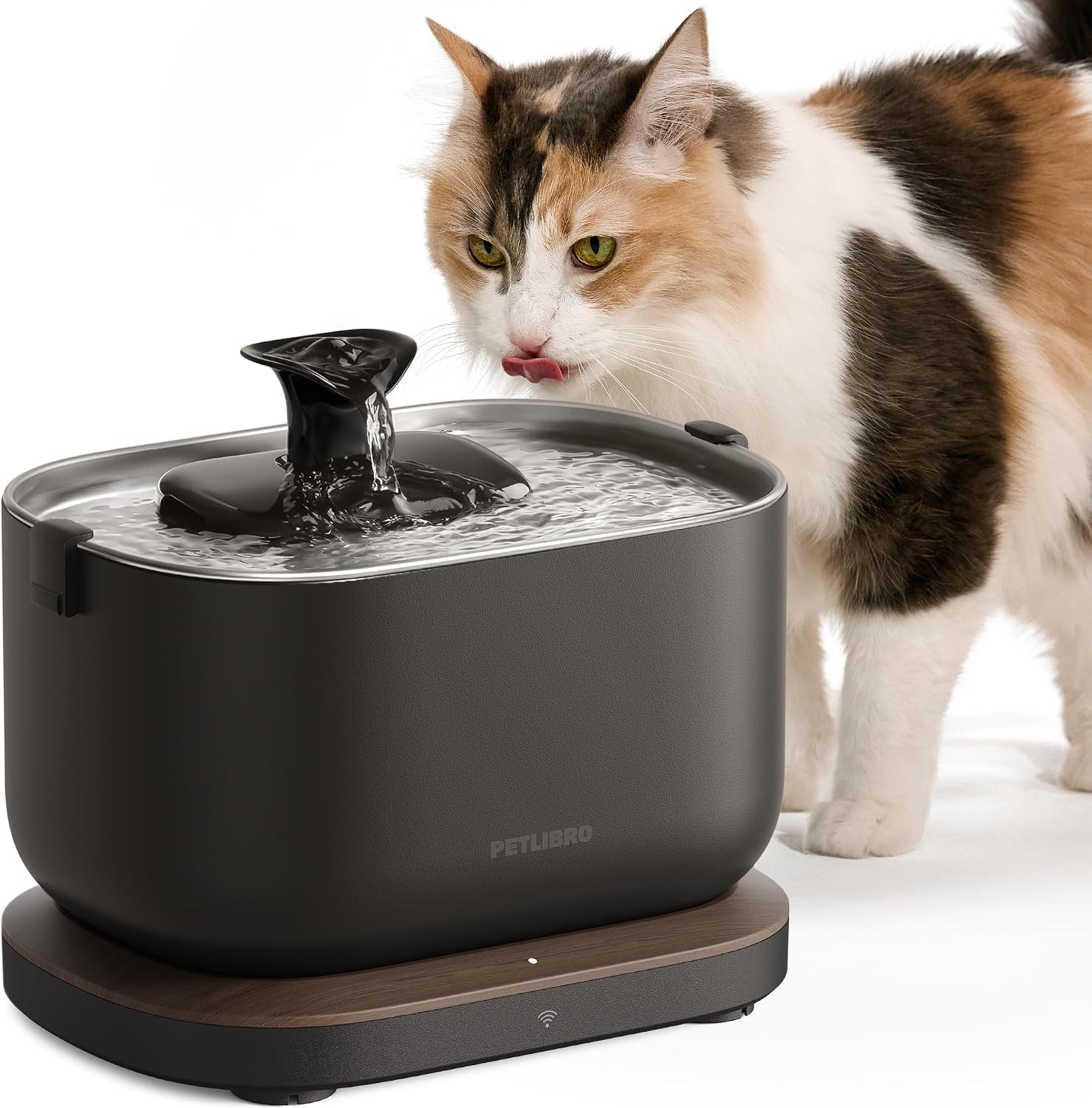 PETLIBRO Cat Water Fountain Stainless Steel Tray, App Monitoring Cat Fountain Indoor, 2.5L/84oz Dockstream Pet Water Fountain, Qui
