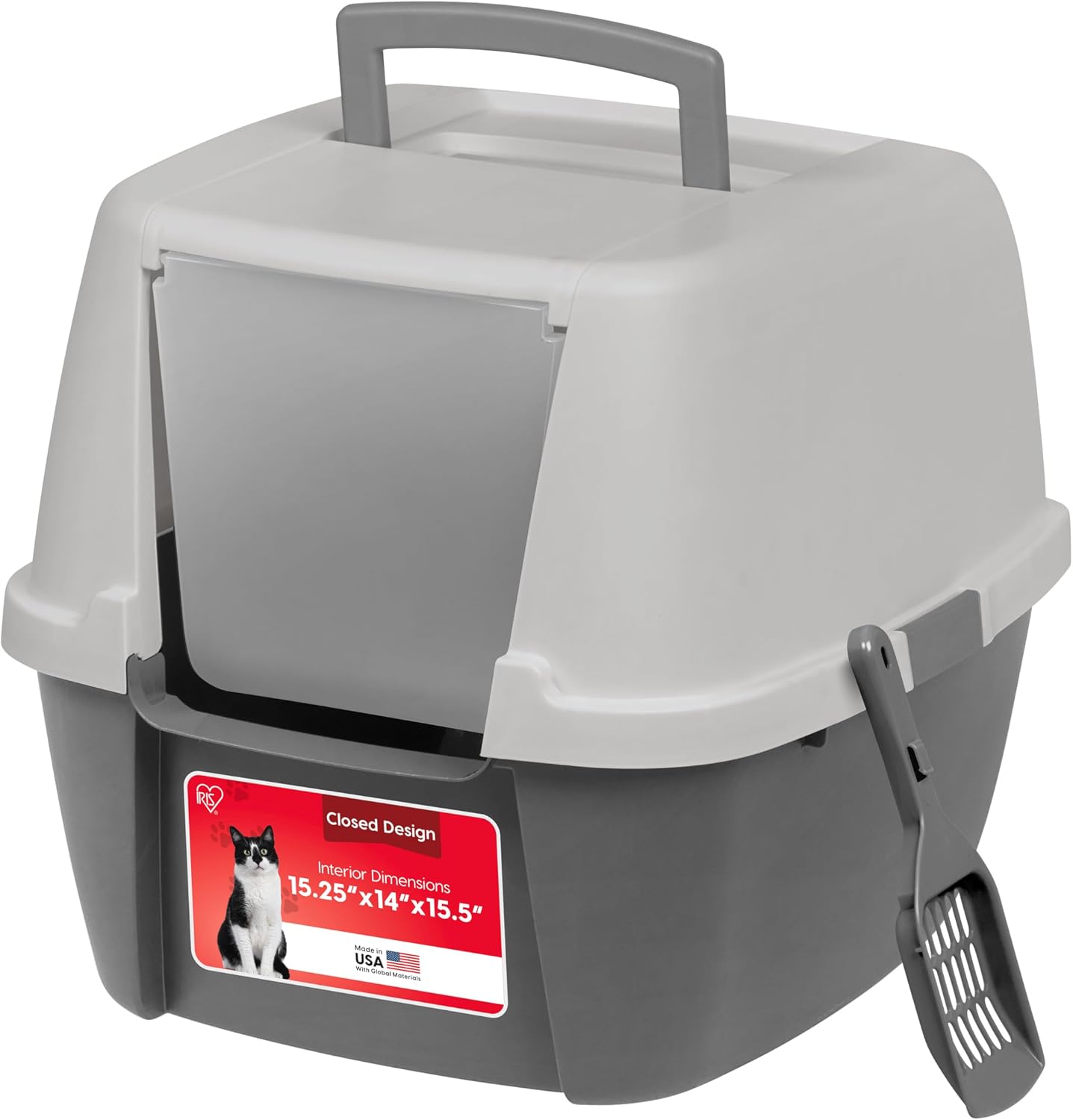 IRIS USA Large Front Door Cat Litter Box, Walk-In Entry, Gray