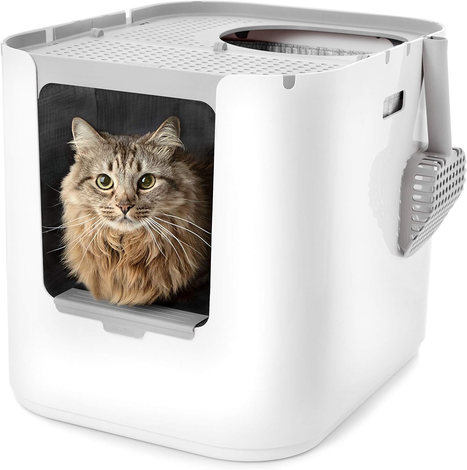 Modkat XL Cat Litter Box, Top or Front-Entry, Liner, Scoop & Filters, White