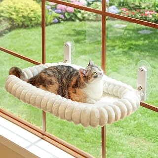 Zakkart SnugCloud Foldable Cat Window Perch (Cream White, M)