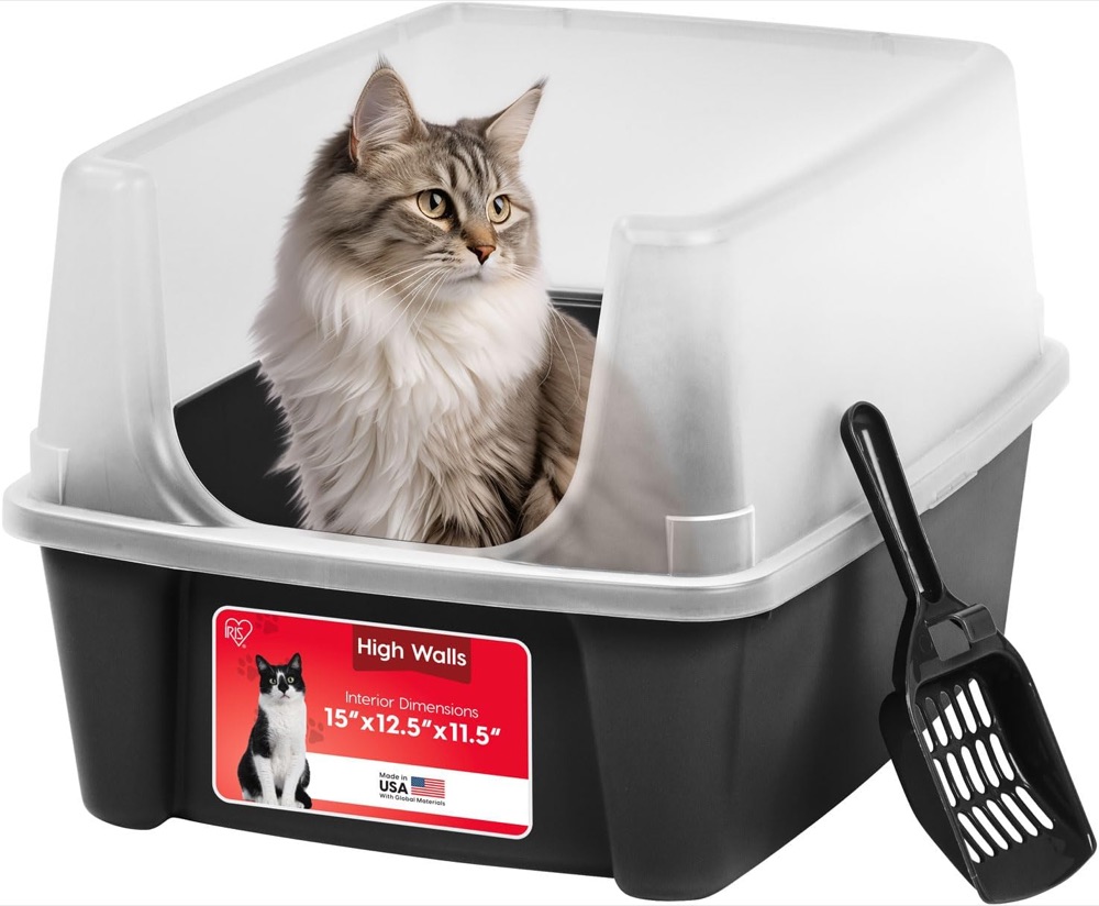 IRIS high sided open cat litter box with scatter shield