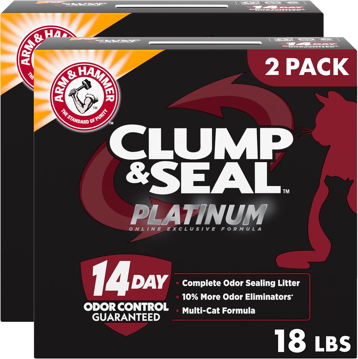 ARM & Hammer Clump & Seal Platinum Cat Litter, Multi-Cat Clumping Litter Forms Rock-Hard Clumps, Powerful Odor Eliminators with Ba