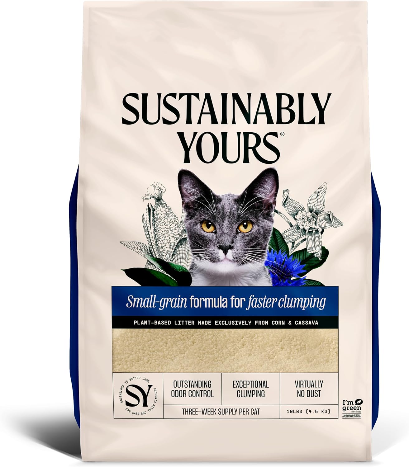 Sustainably Yours Natural Cat Litter, Small-Grain Formula, Exceptional Clumping & Odor Control, Virtually No Dust, Soft on Paws, C