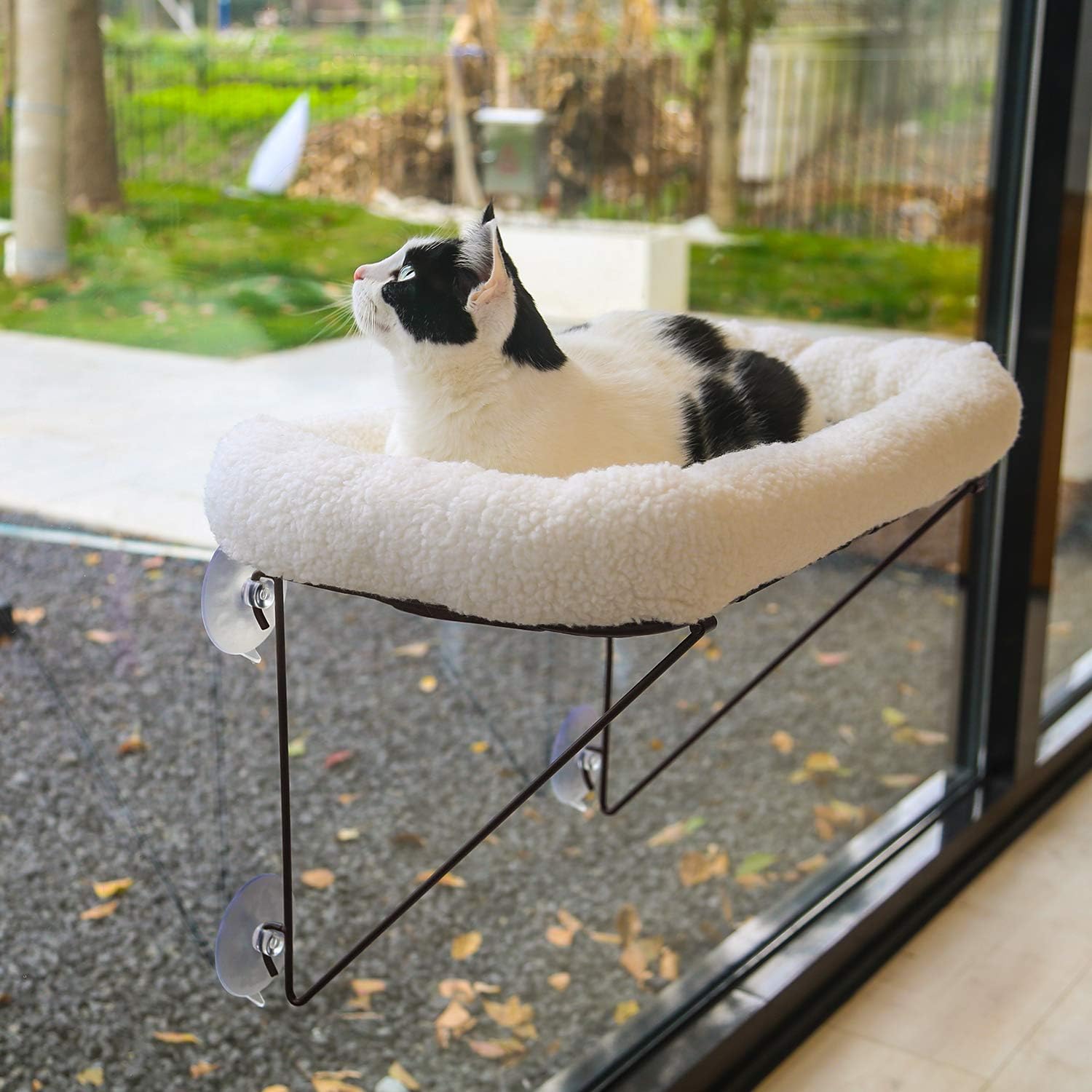Zakkart Cat Window Perch, 100% Metal Supported from Below (White)