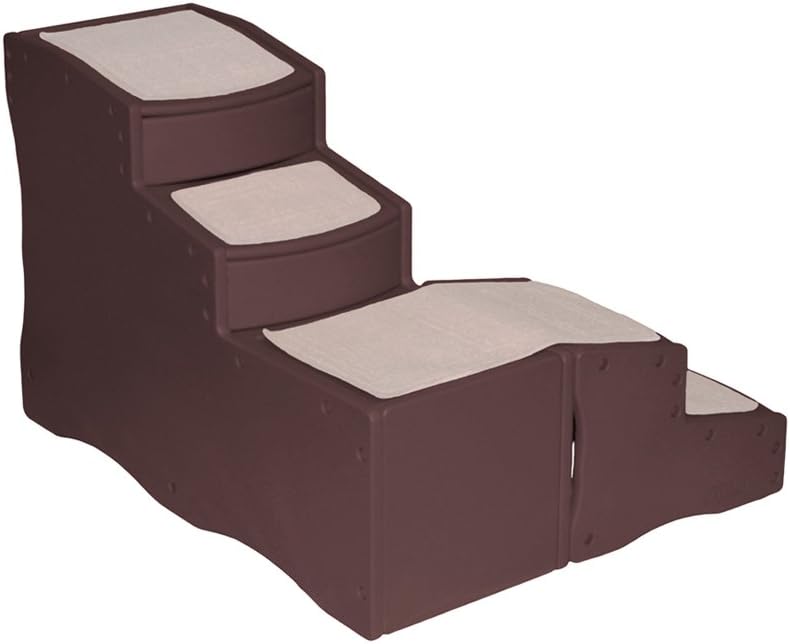 Pet Gear Easy Step Bed Stair for Cats/Dogs, Adjusts to Either Side of Bed, Removable Washable Carpet Treads, Storage Compartment, 