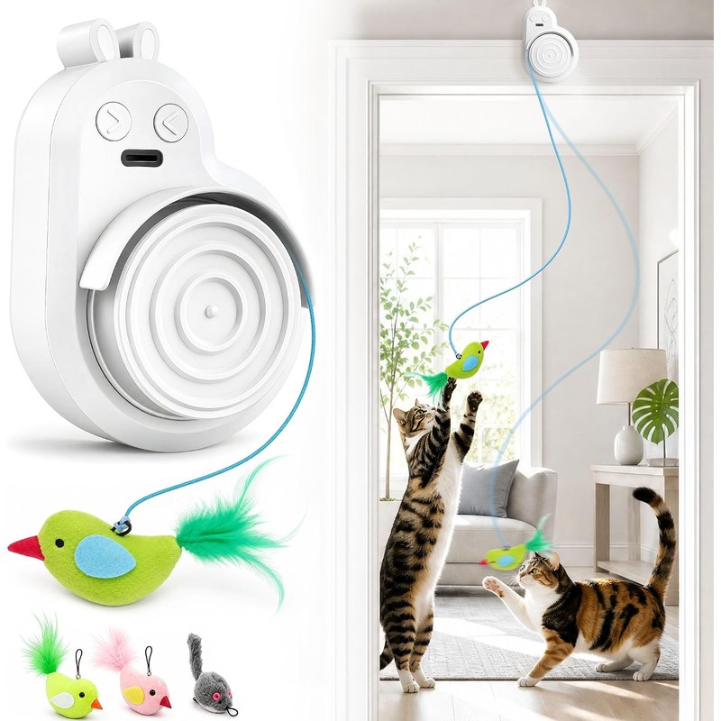 Automatic Interactive Cat Toy – Door Flying Feather Bird & Mouse