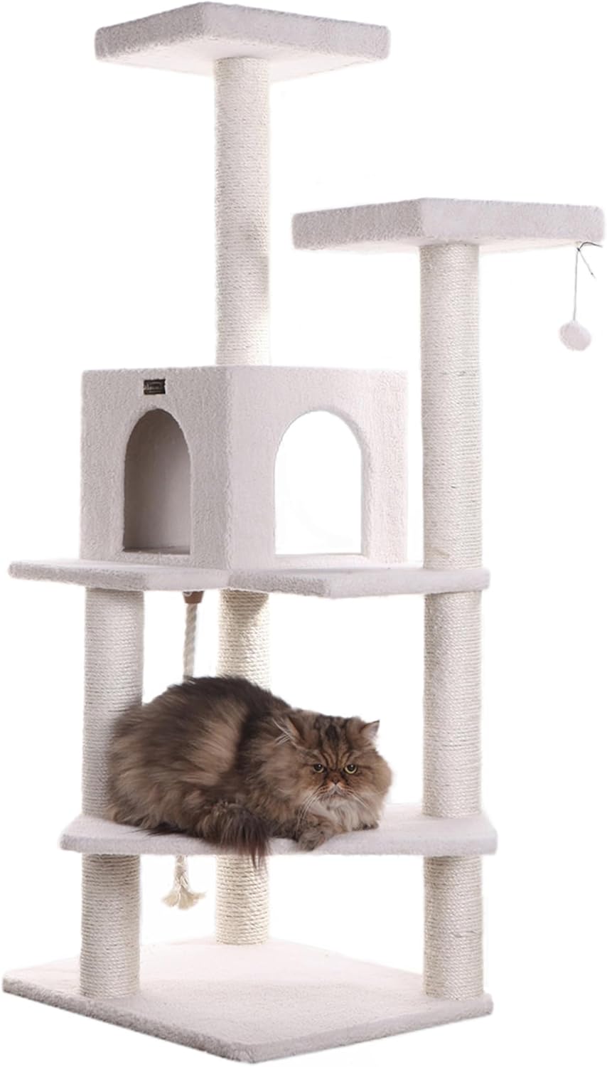 Armarkat B5701 Real Wood 57-Inch Cat Tree, Ivory