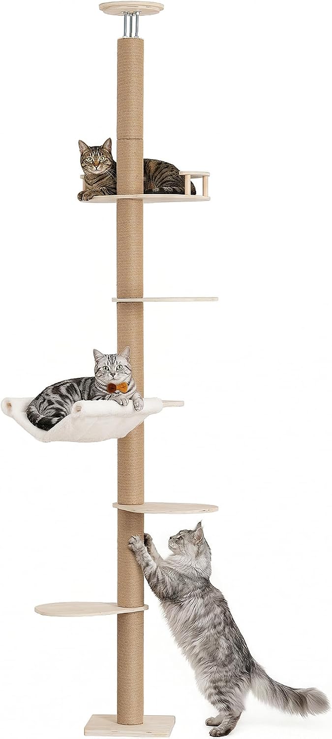 KinoTail floor to ceiling cat tree for large cats, 76 to 108 inch adjustable