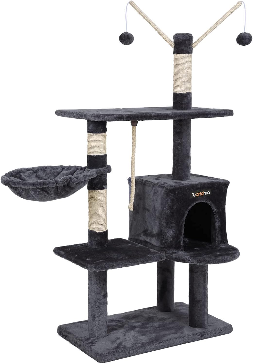 FEANDREA 134 cm Cat Tree Scratcher with Big Platform, Cat Houses, Horsetail Design