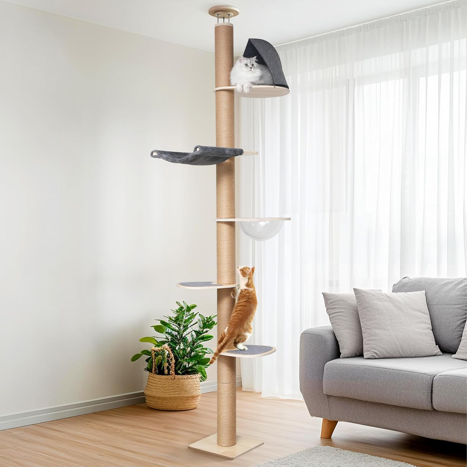 FUKUMARU floor to ceiling cat tree, 6 to 10 ft, 6 level